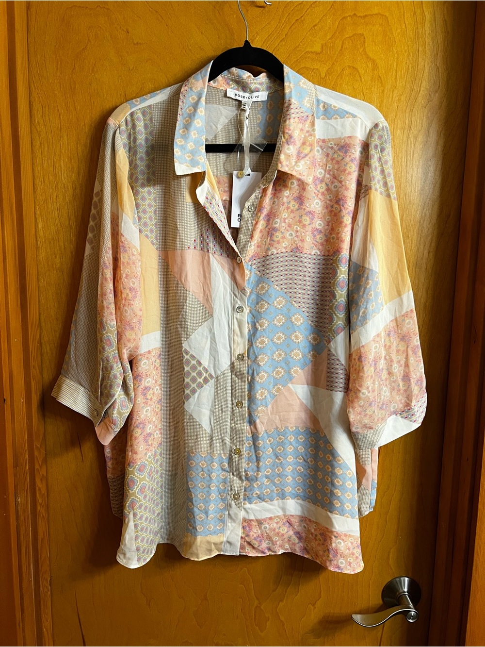 Rose & Olive Pastel Pink and Light Blue Patterned Button-down Shirt